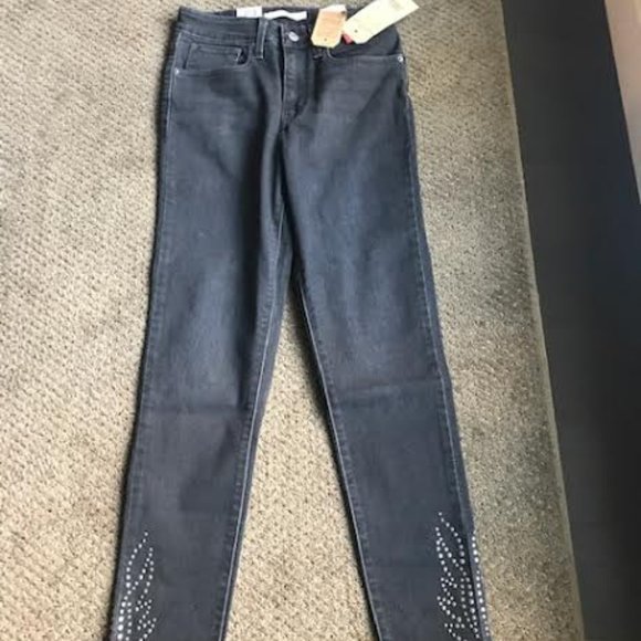 High Rise Skinny Black Jeans with Rivet Detail - Picture 1 of 3